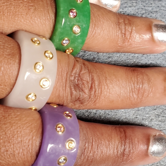 Hand Carved Burmese Jade Swarovski Zirconia band ring - Picture 8 of 8